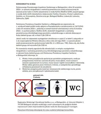 Bakterie grupy coli w wodzie. Mieszkańcy Karlina i okolic muszą przegotowywać wodę