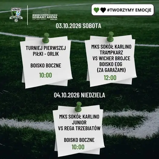 Piłkarski weekend w Karlinie: turniej Orlika i mecz juniorów Sokoła